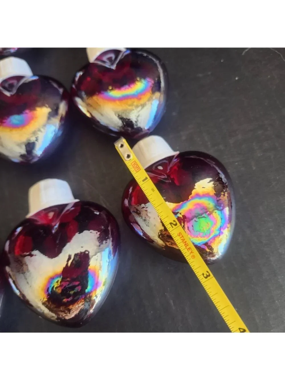 Vintage Iridescent Blown Glass Heart String Light Covers - Set of 9 - Ruby Red